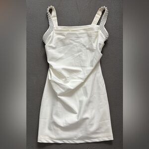 Elegant White Dress with Pearl Straps